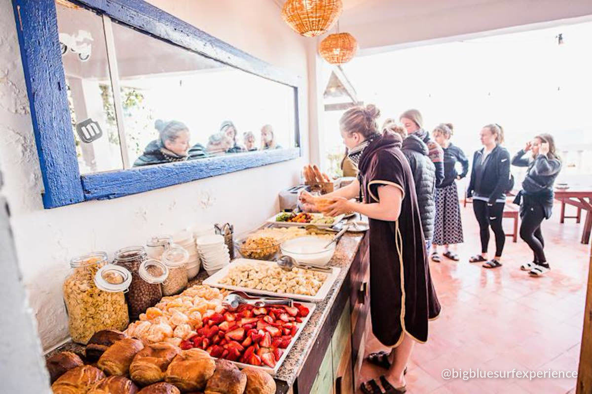 Morning breakfast buffet with pastries, fruit and cereals