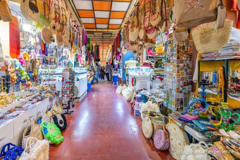 Stalls of baskets, textiles and crafts inside Souk El Had market in Agadir